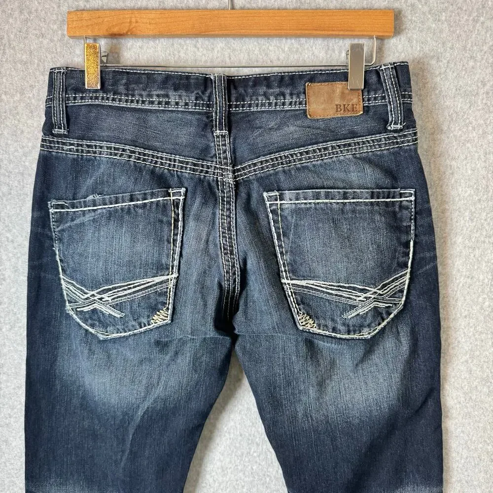 BKE Carter Jeans Mens 32 Straight Leg Y2K Ridged Denim Biker Thick Stitch Rodeo - Picture 8 of 11